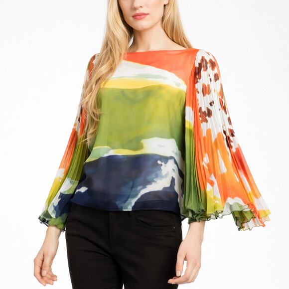 Alice + Olivia Tops - Alice + Olivia Briar Multicolor Accordion Sleeve Top Size XS